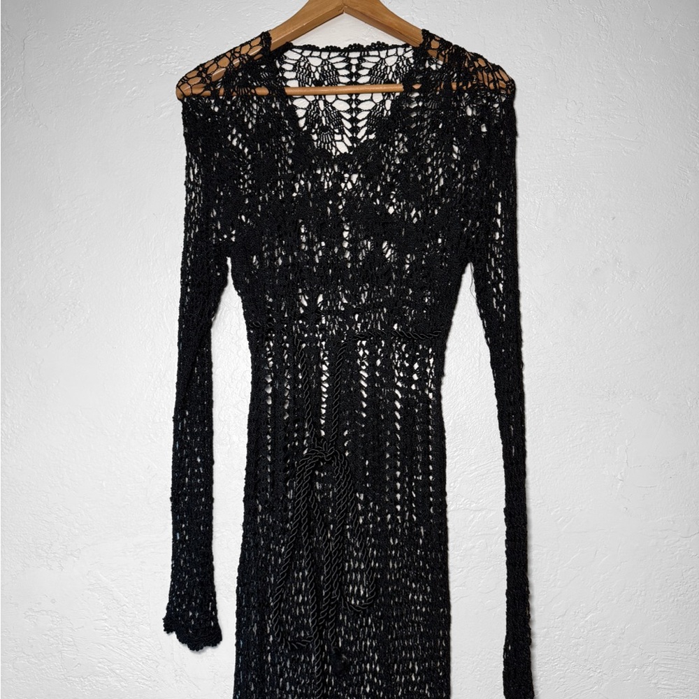 Black Crochet Longsleeve Maxi Dress